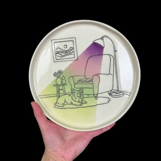 Lamp Light & Corgi Stoneware Plate