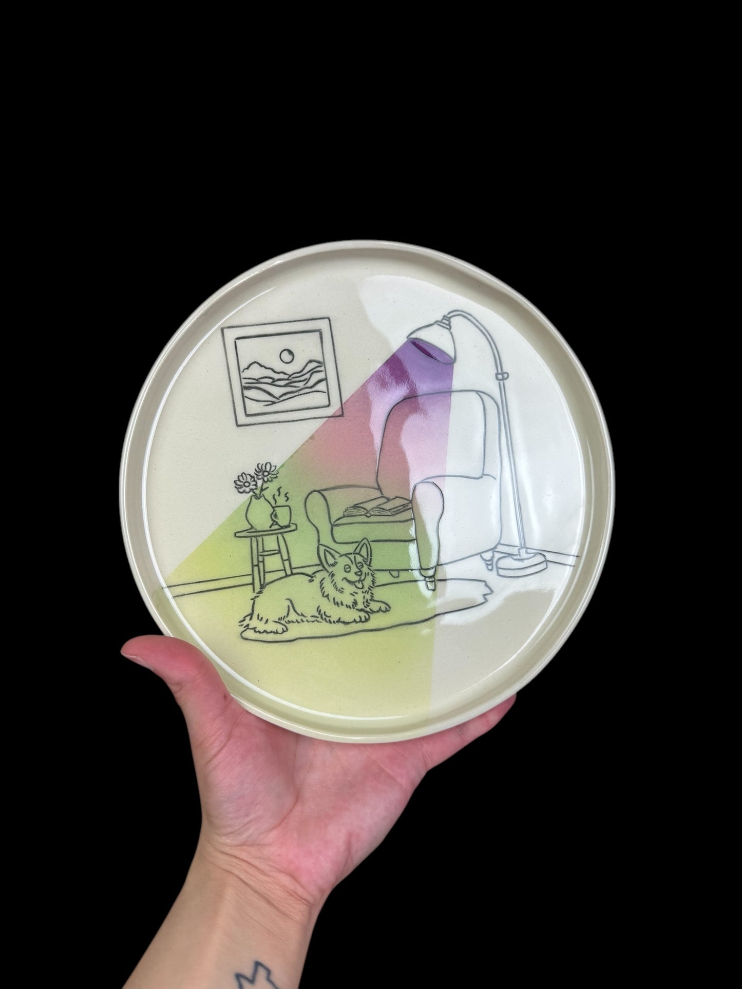 Lamp Light & Corgi Stoneware Plate