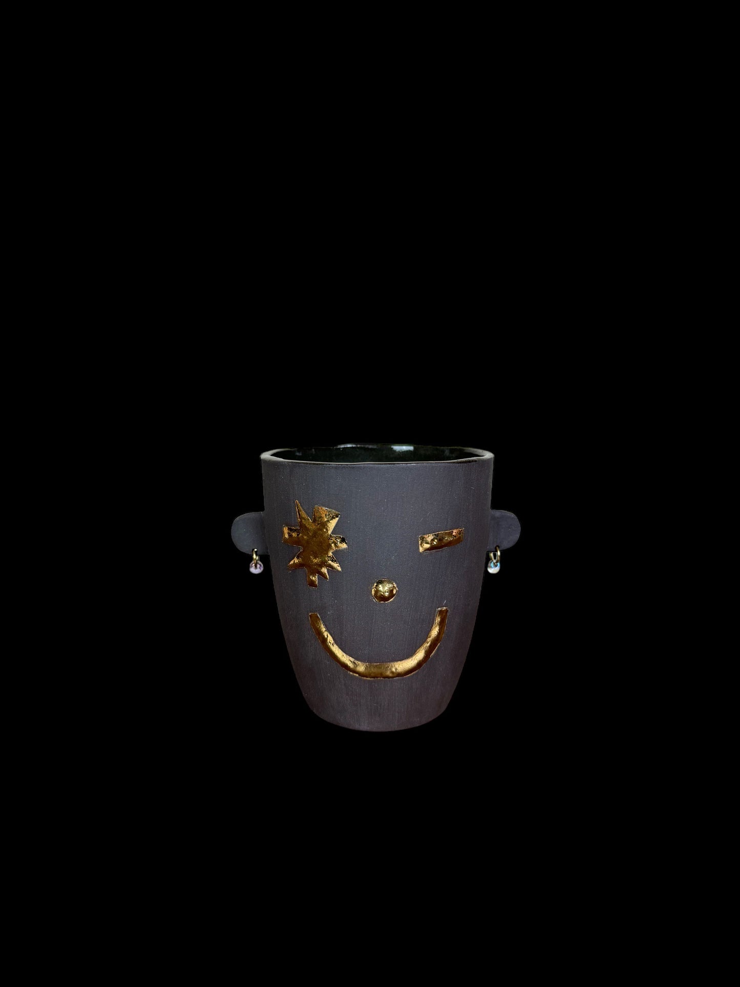 Smiley Cup with Gold Accents and Earrings