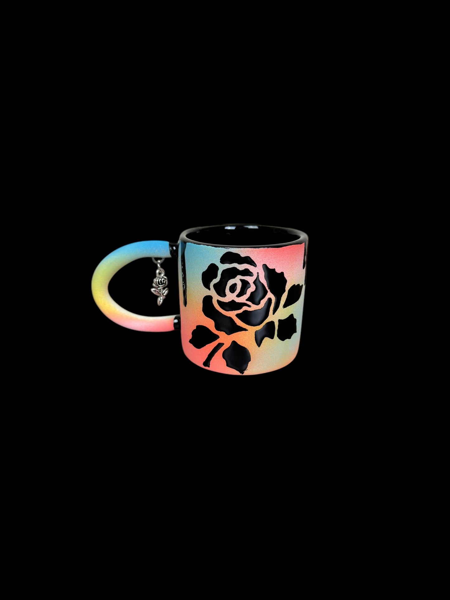 Colorful Black Rose Espresso Mug With Charm