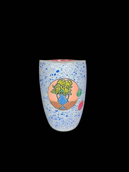 Blue Carved Flower Vase Tall Travel Mug
