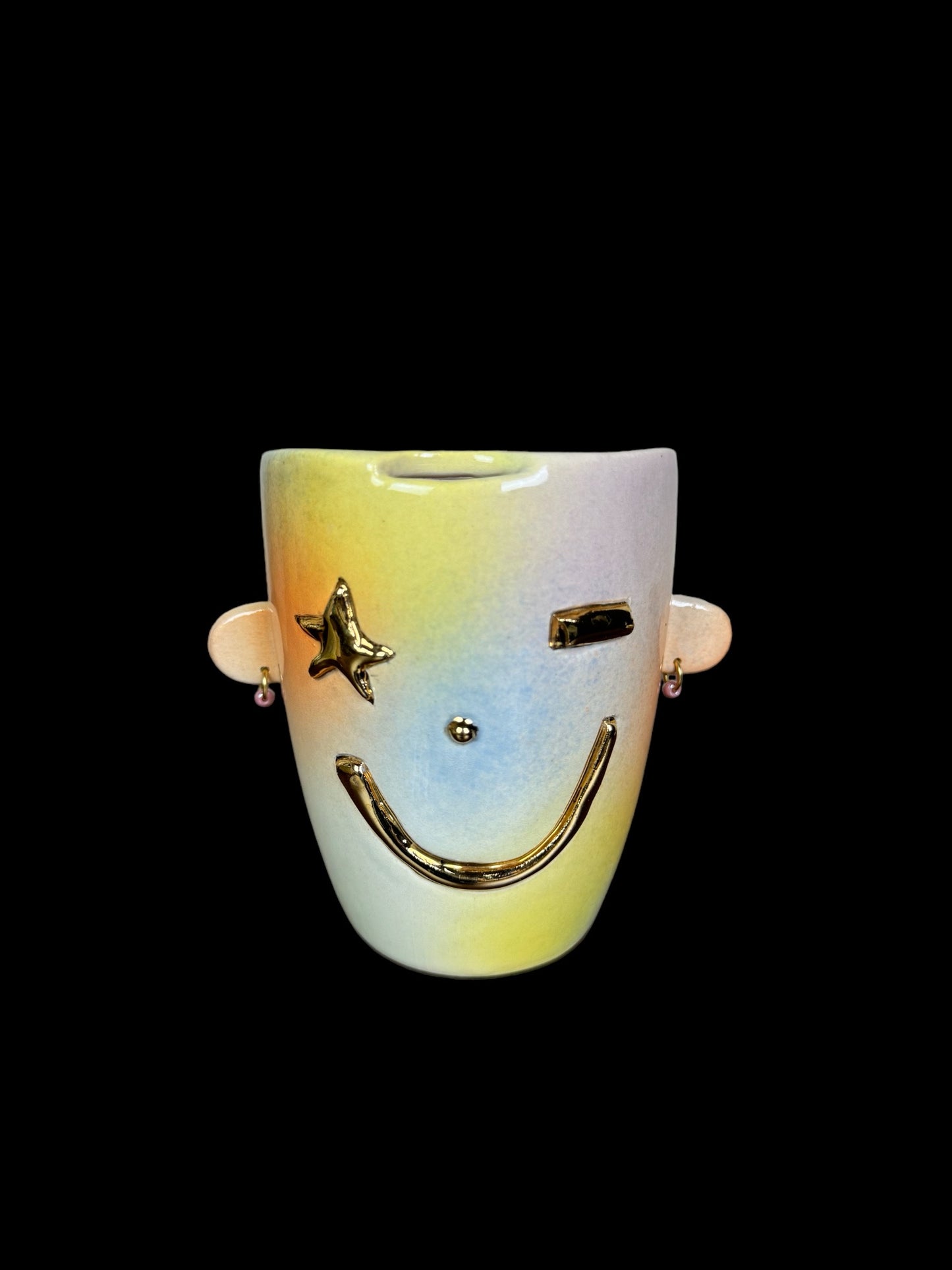 Gold Smiley Travel Mug With Earrings