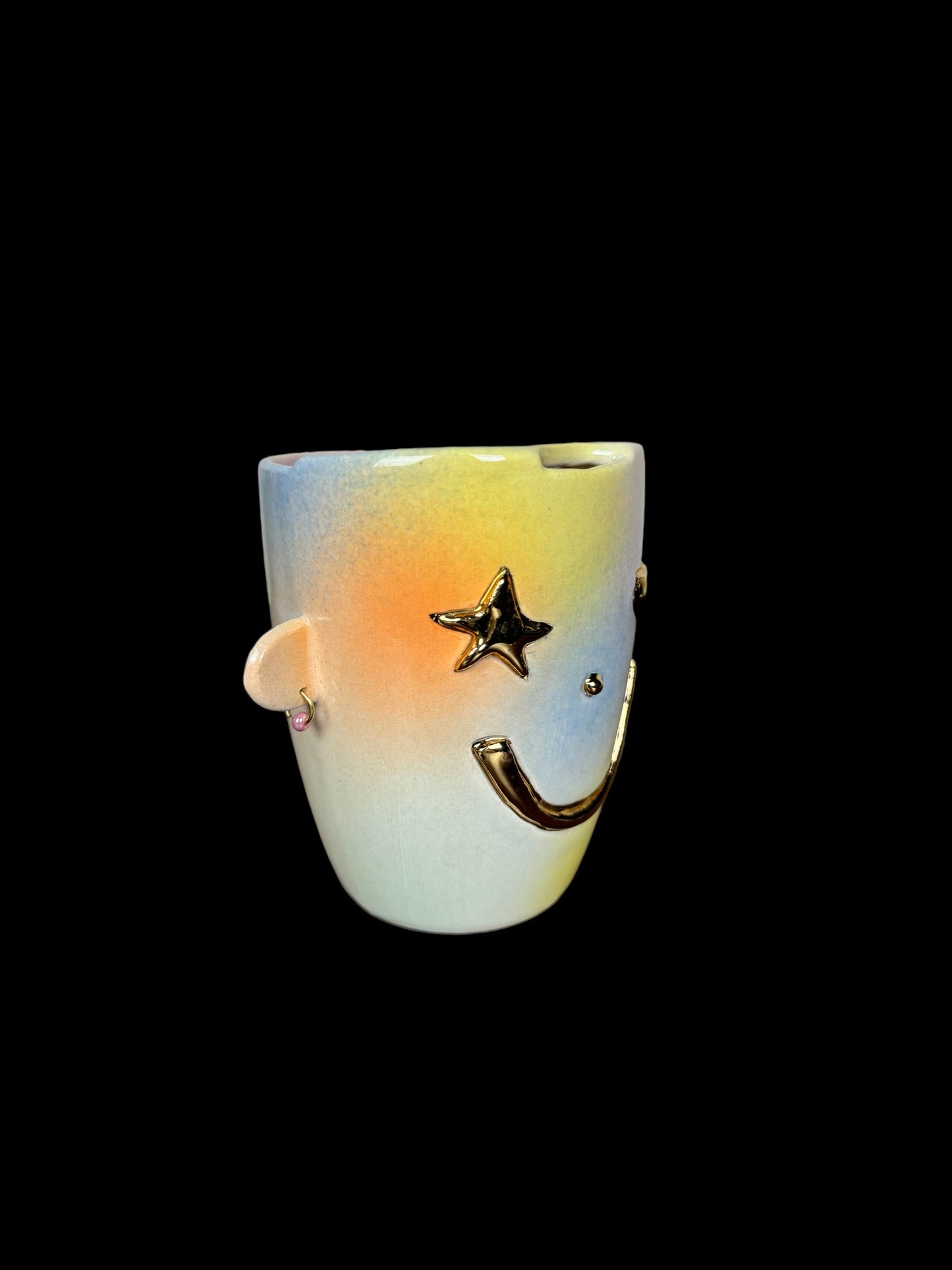 Gold Smiley Travel Mug With Earrings