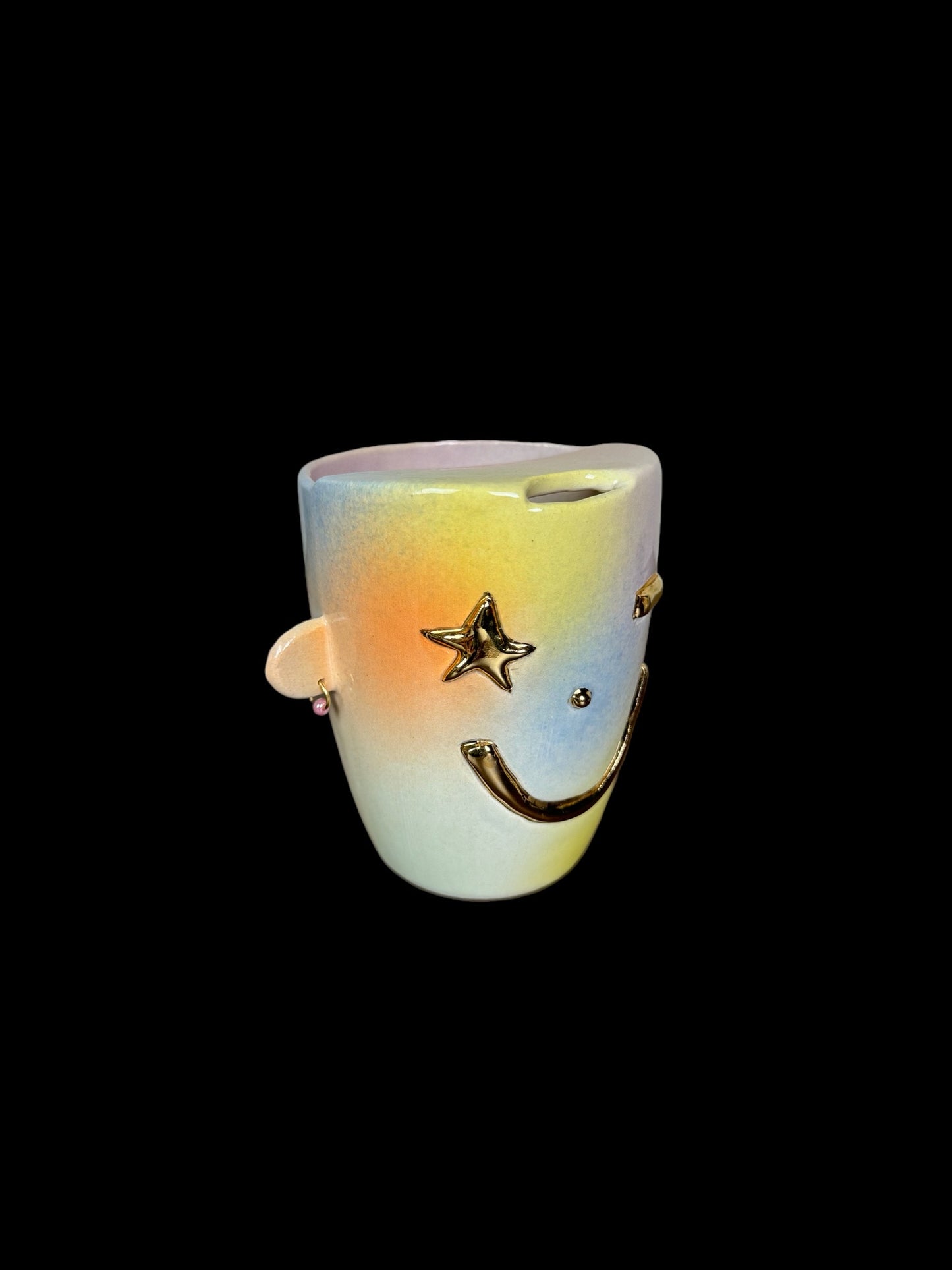 Gold Smiley Travel Mug With Earrings